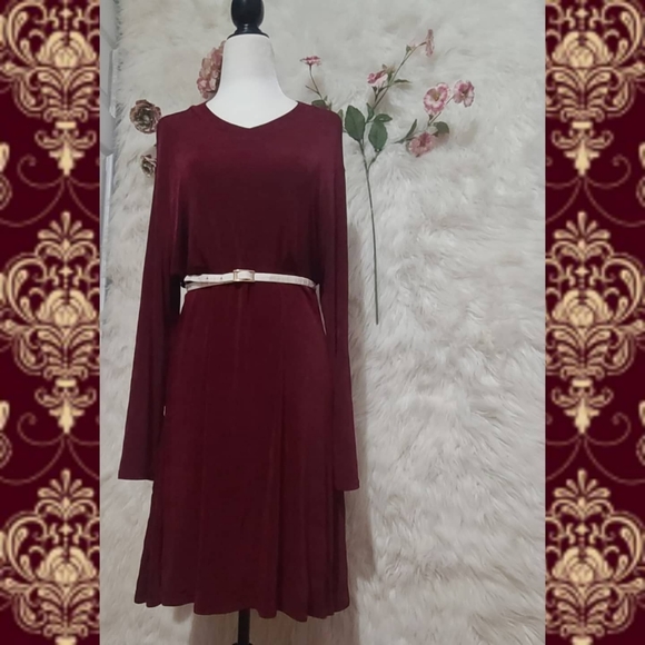 VINTAGE- 1990s Cotton ginny plus burgundy dress - Picture 2 of 7